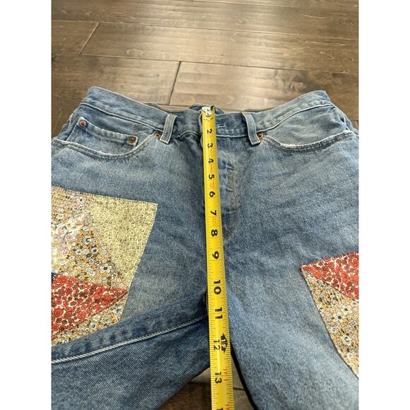 Levis 501 Denim Womens Floral Patchwork 150 Anniversary Edition Jean Shorts 32 - Picture 11 of 13